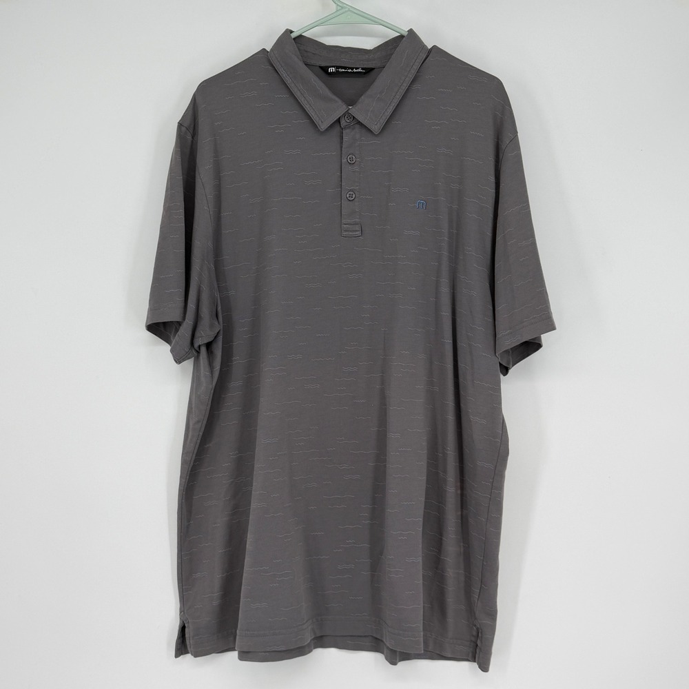 TravisMathew Mens XXL Gray Wave Print Short Sleeve‎ Polo Shirt Performance Golf